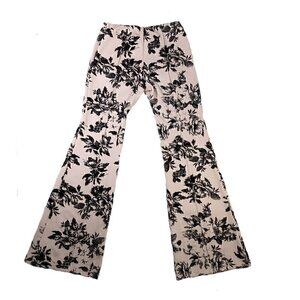 Marisa Kenson Perla Style Blush Flare Pants with Black Floral Print - NWT
